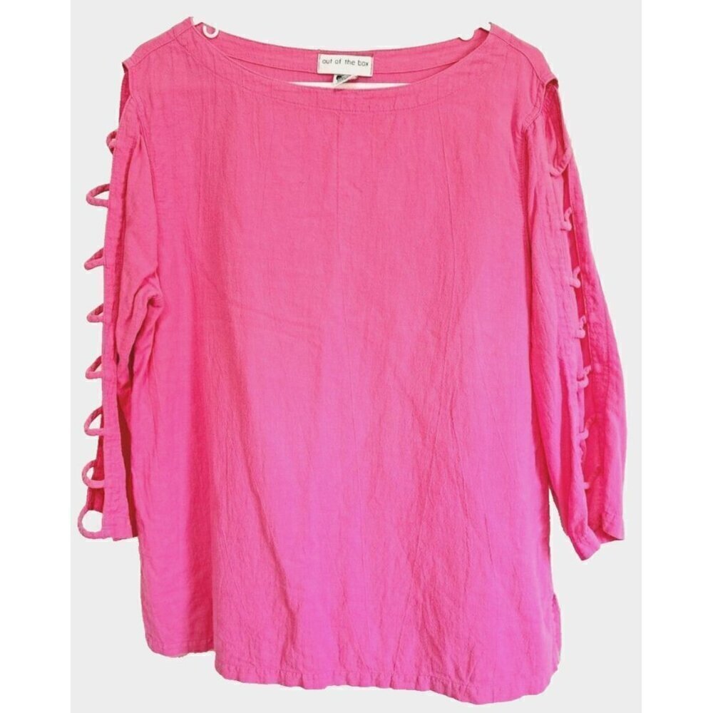 Out of the Box by Color Me Cotton XL Pink Long Sleeve Tunic Cutwork Sleeve